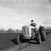 Hagley Farm School, student ploughing a field on a Ferguson tractor